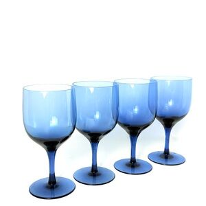 Set Of 4 VINTAGE NORITAKE ''VIEWPOINT'' BLUE COLOR Hand Blown Wine Glasses MCM